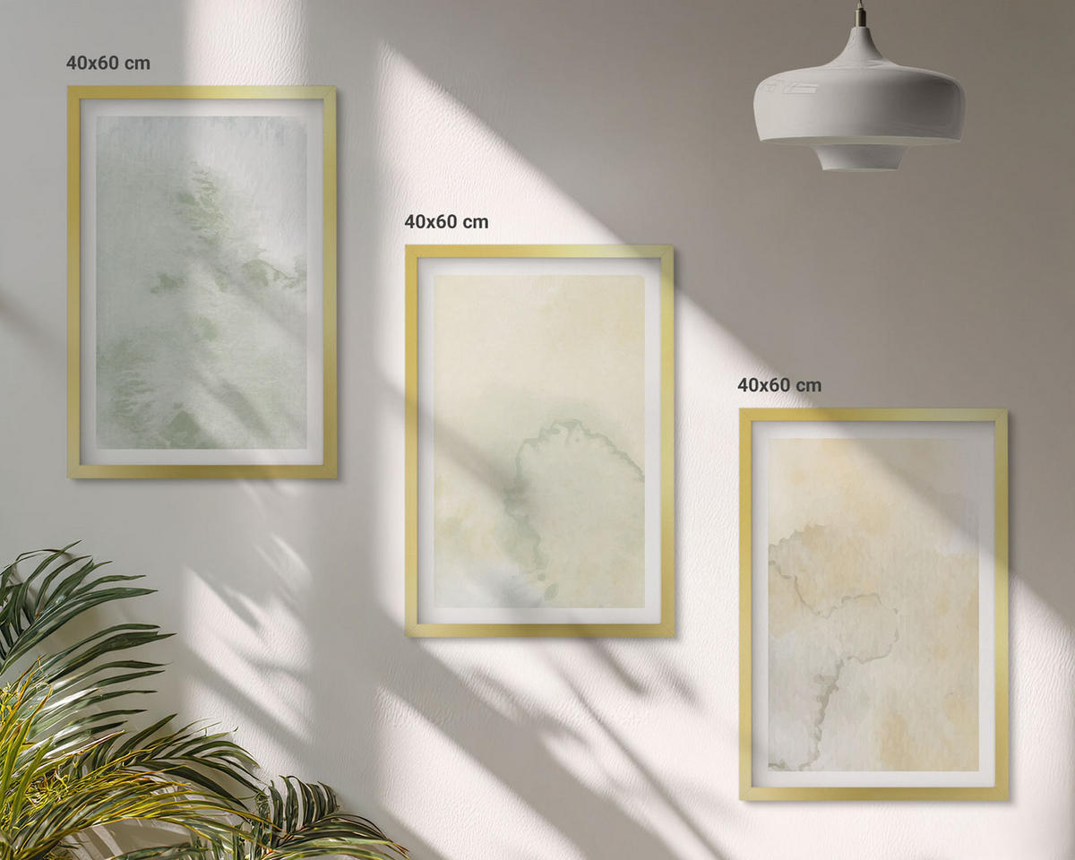 WANDBILDER 3er Set - 40x60 cm Goldrahmen - Pastellfarbene Aquarelltexturen - Goldfarben, Kunststoff (40/60cm) - ArtPrintCave