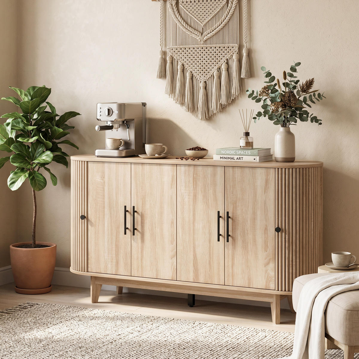 SIDEBOARD Eiche-Nachbildung, 4 Türen, 147/40/76 cm - Eichefarben, Holz (147/76/40cm) - PANGIVO