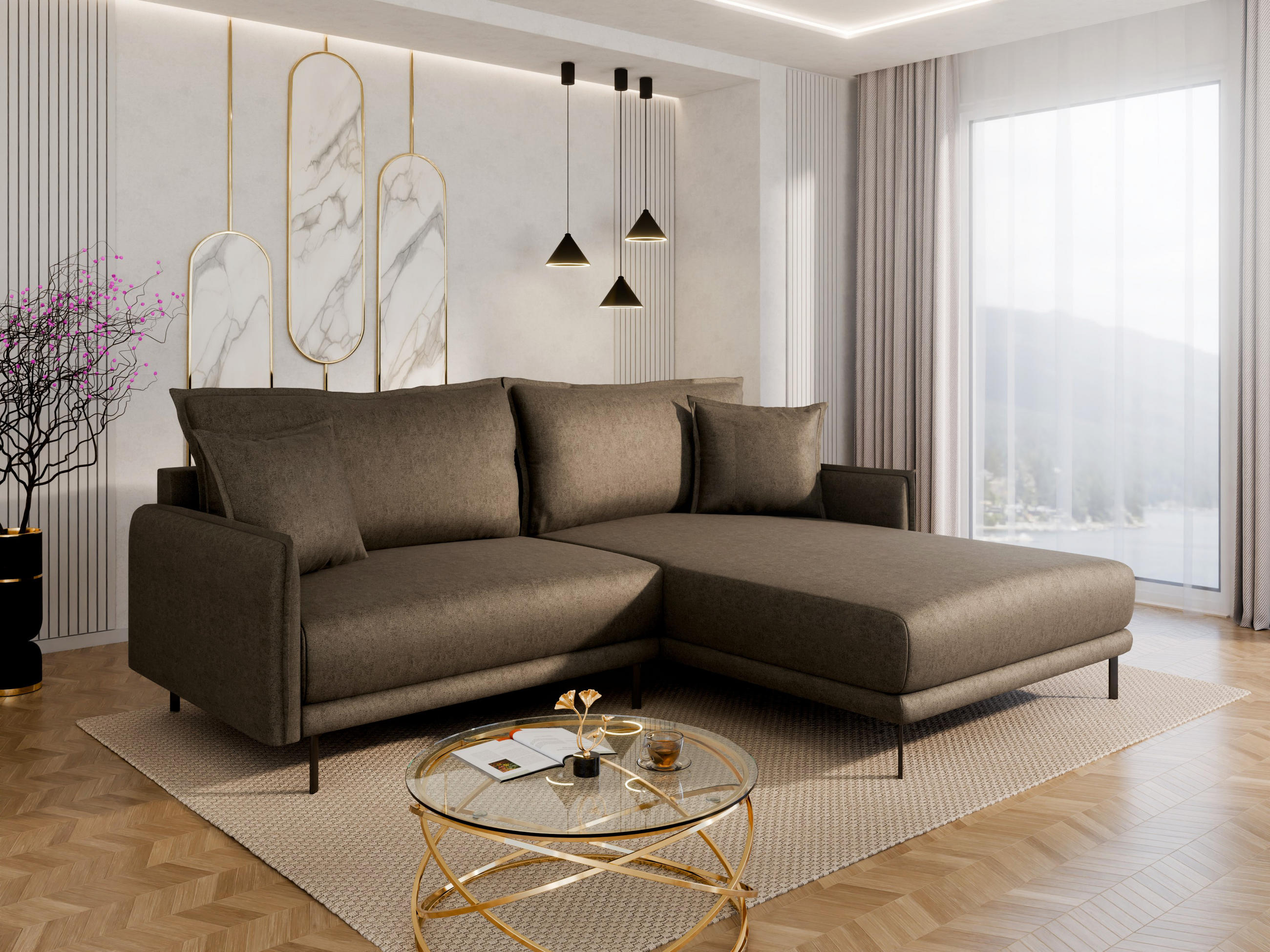 ECKSOFA Selva – modernes Design trifft auf höchsten Komfort, Braun - Braun, Holz (246/190cm) - Panda Möbel