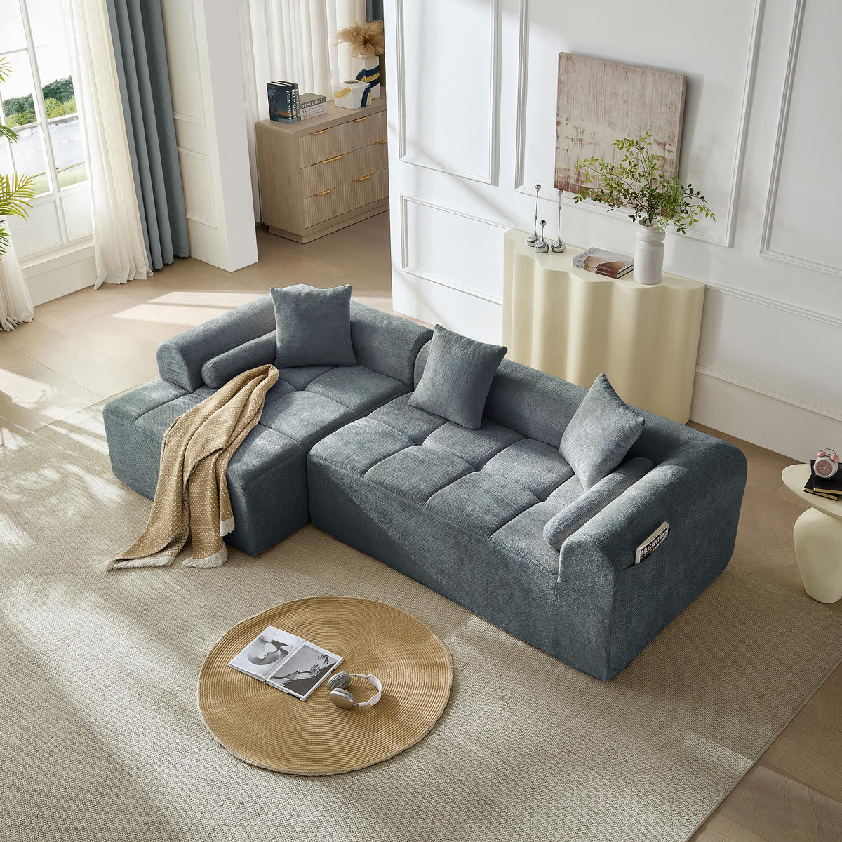 ECKSOFA 263/132.5/68 cm Blau Chenille - Blau, Textil (263/132.5cm) - Oxeza