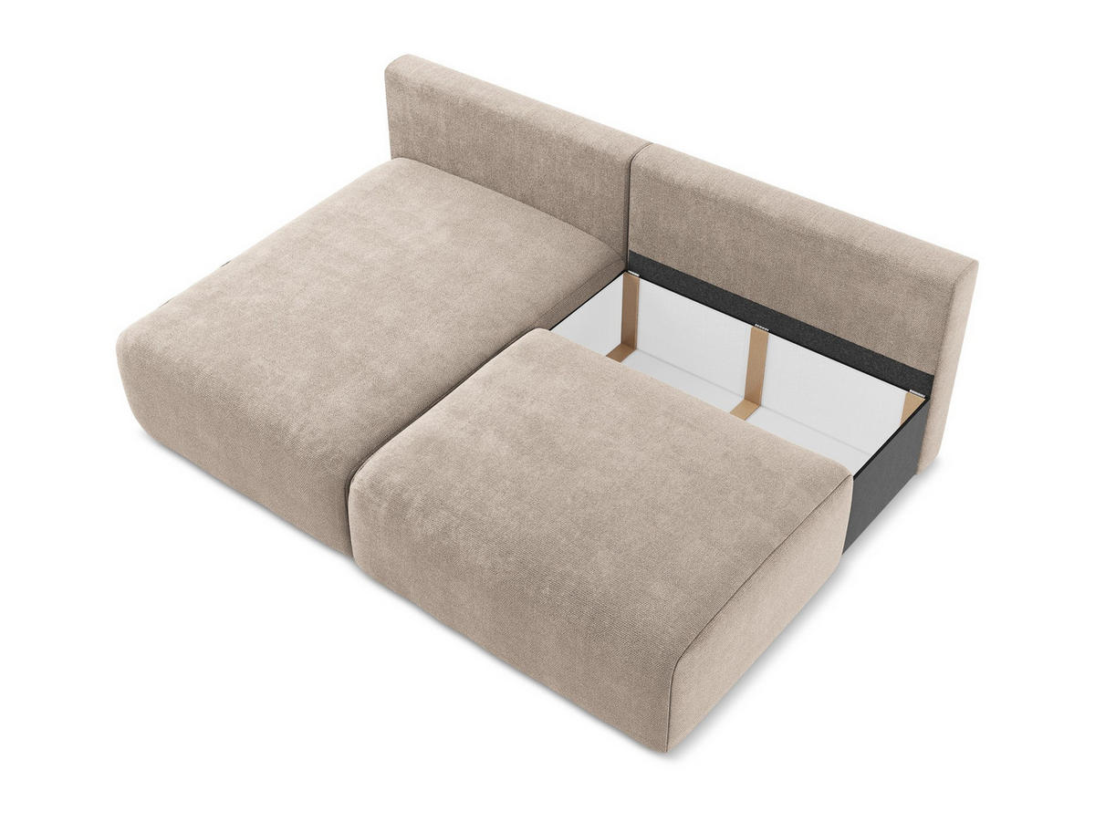 ECKSOFA mit Schlaffunktion links Chenille Stoff Beige - Beige/Schwarz, Kunststoff/Textil (149/210cm) - Makamii