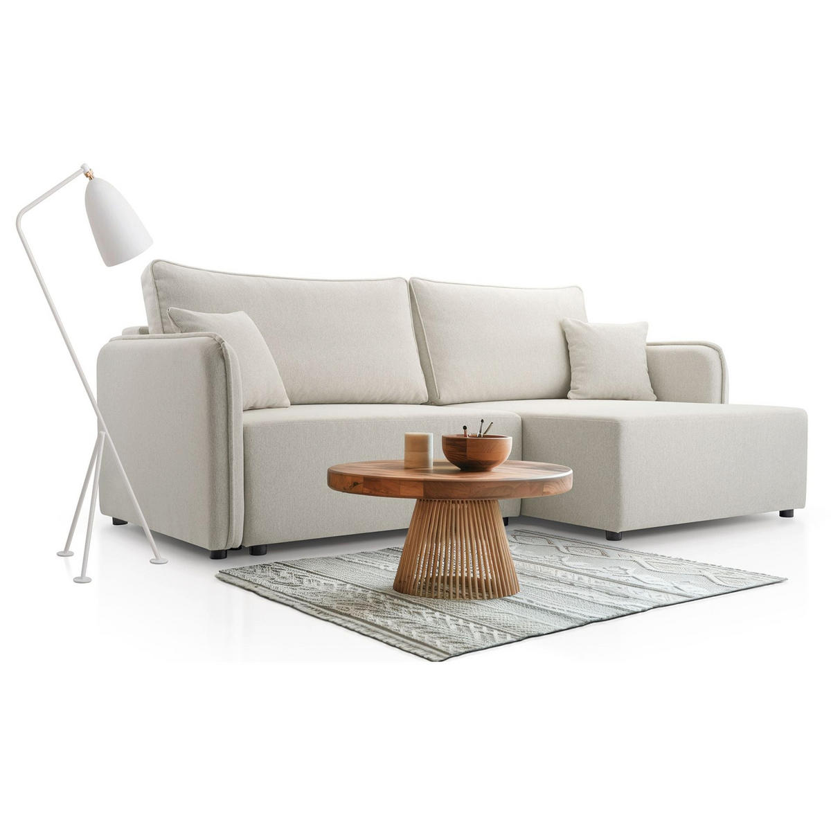 ECKSOFA Kassian, Creme Strukturstoff, rechtsseitig - Creme/Schwarz, Kunststoff/Textil (147/227cm) - Selsey