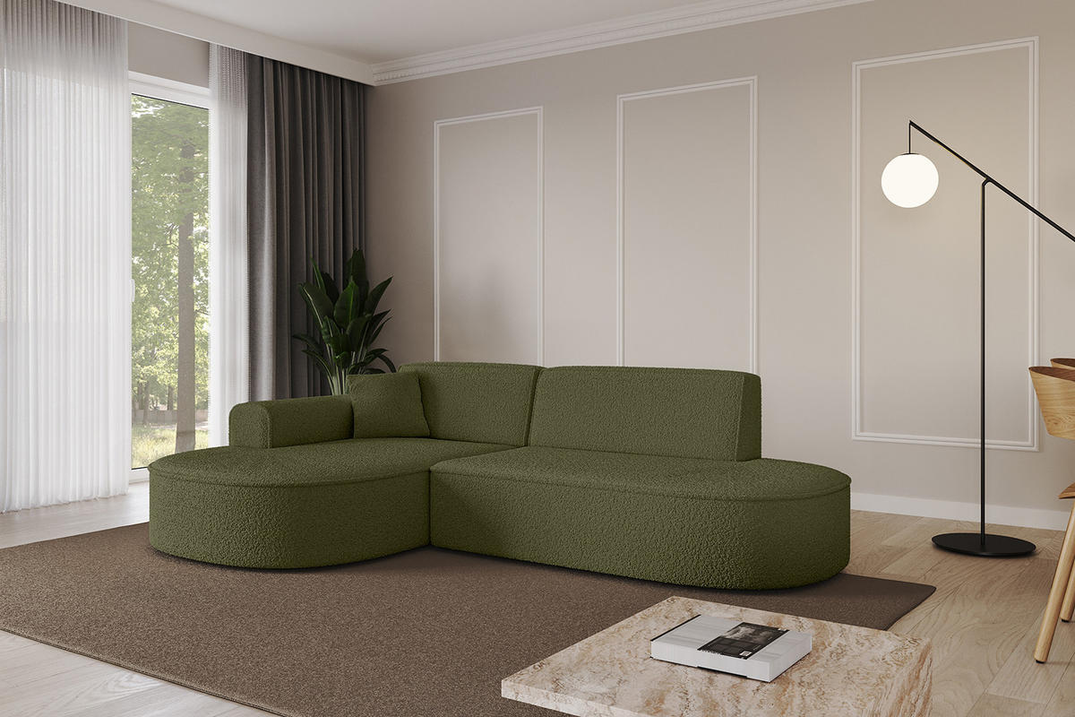 ECKSOFA Ottomane Links MARI-L1 - 232x163x73,5 cm Grün Bouclé - Schwarz/Grün, Holzwerkstoff/Kunststoff (163/234cm) - ALTDECOR