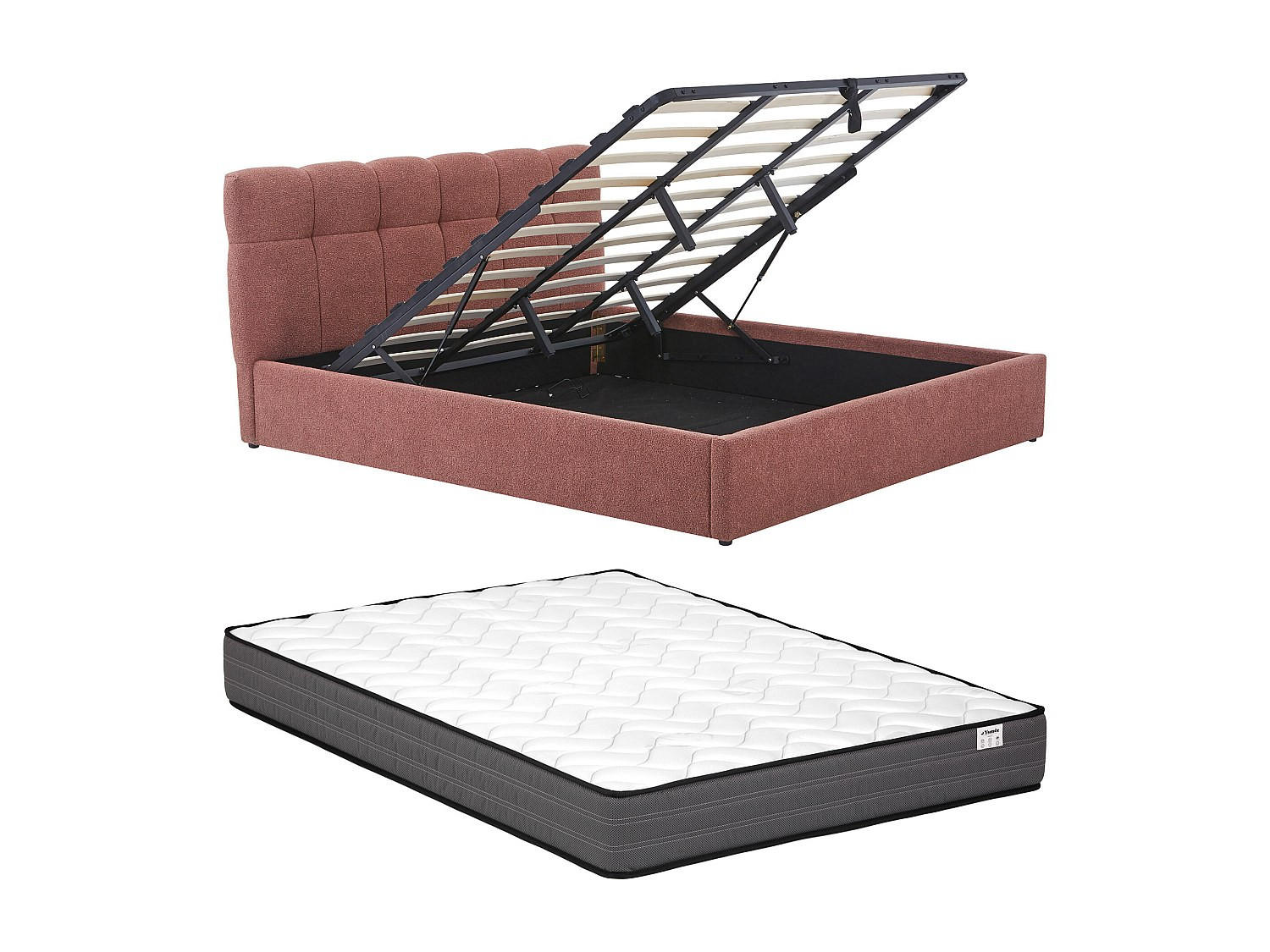 BETT mit Bettkasten - 2 Personen - stoff - terracotta Maziri - Terracotta, Textil (180/200cm) - Vente-Unique