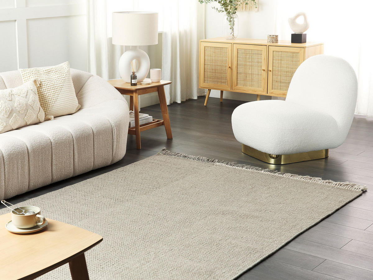 TEPPICH geflochten Tekeler 200/140 cm - Grau, Textil (140/200cm) - Beliani