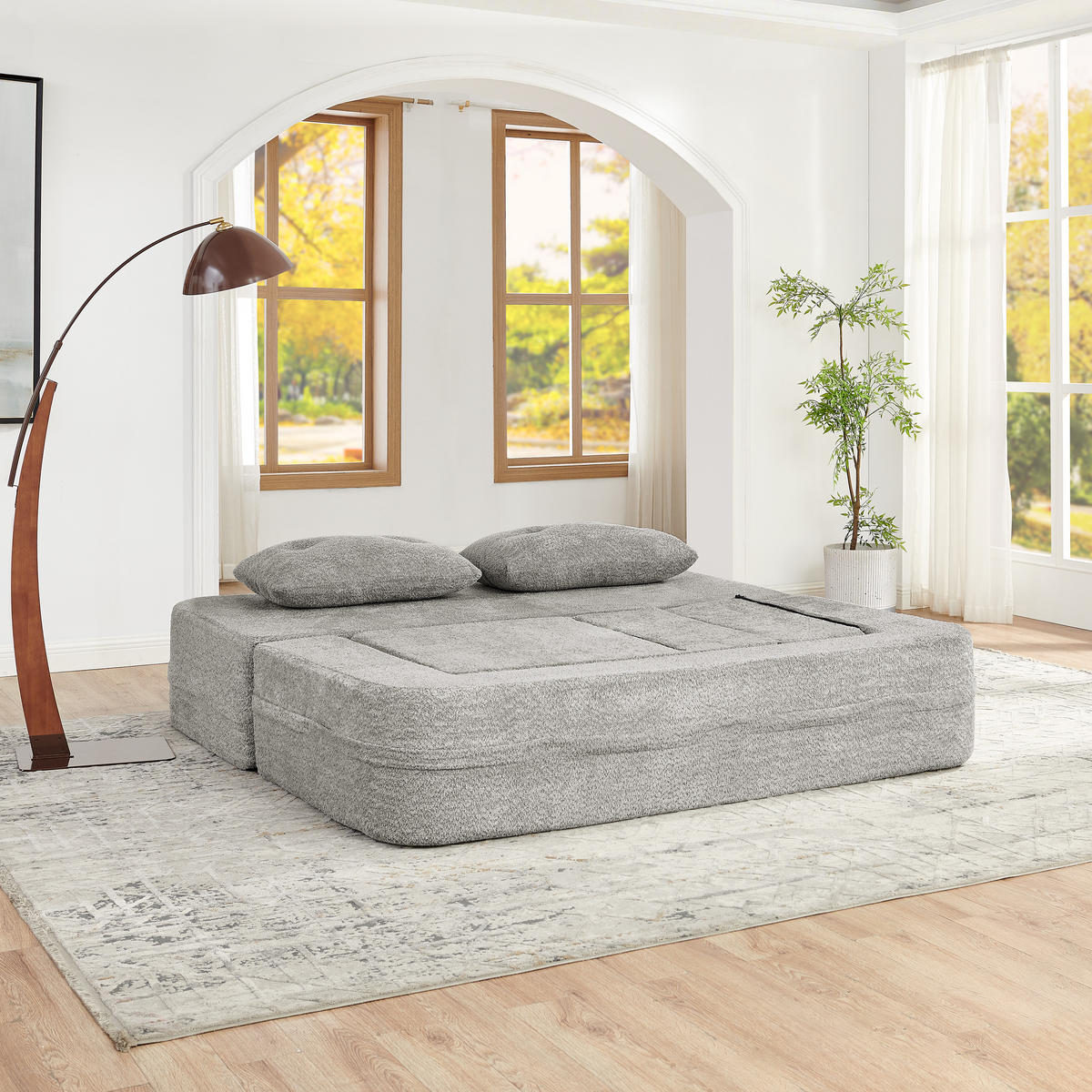 SITZGARNITUR DE-35041 2-in-1 mit Schlaffunktion Hellgrau - Hellgrau, Textil (194/39/199cm) - ComfortXL
