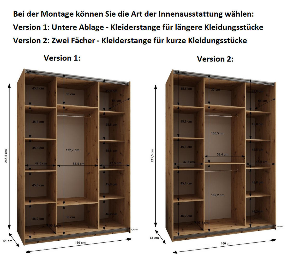 SCHWEBETÜRENSCHRANK 245,5/160/64 2-türig - Silberfarben/Weiß, Holz/Metall (160/245/64cm) - Abiks Möbel