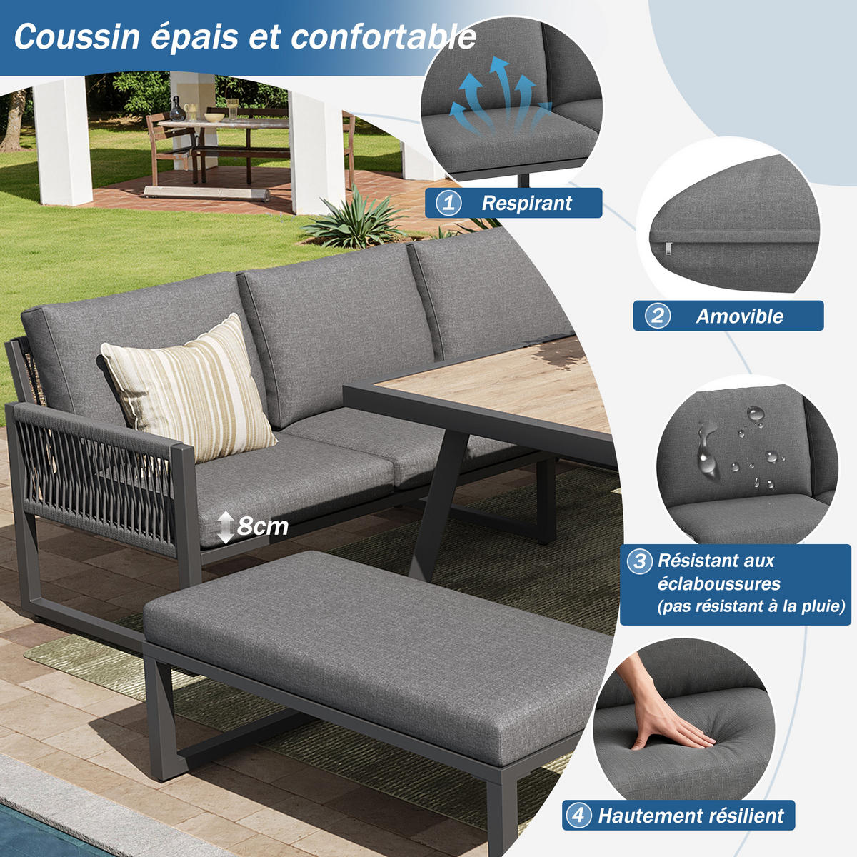 GARTENMÖBELSET Lounge Neutral 5-tlg. - Grau, Metall - ComfortXL