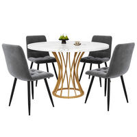 ESSTISCHSET 5-Teilig Rund 80 Cm, Graue Samtstühle, Weiß Marmor, Gold - Multicolor, Metall (100/76/100cm) - FLIEKS