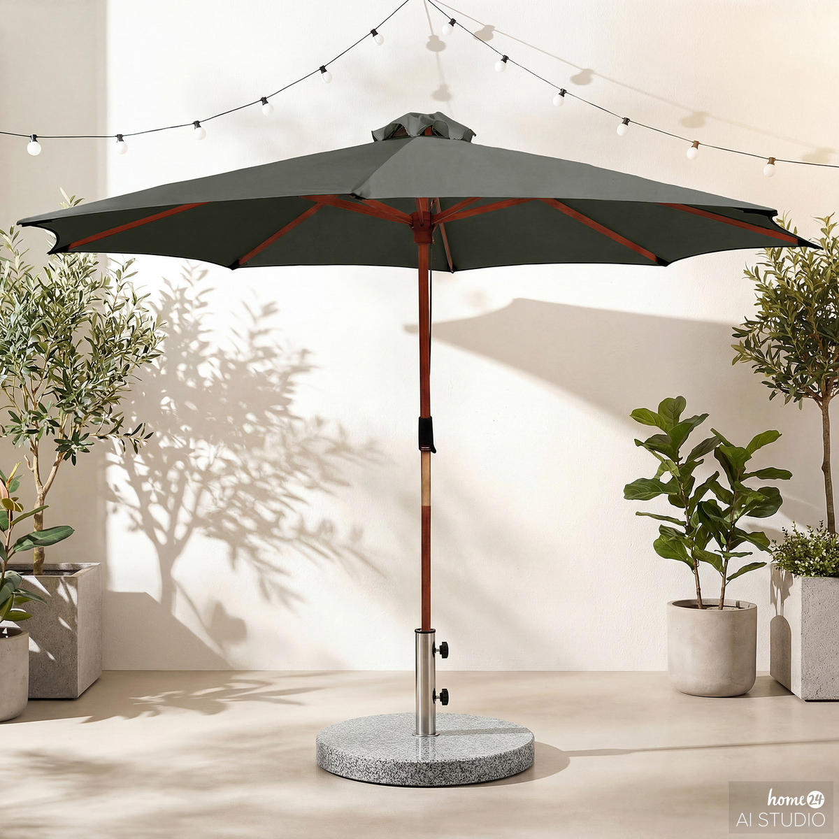 SONNENSCHIRM - Eukalyptus massiv / Polyester - Salbeigrün, Holz/Textil (300/300cm) - home24