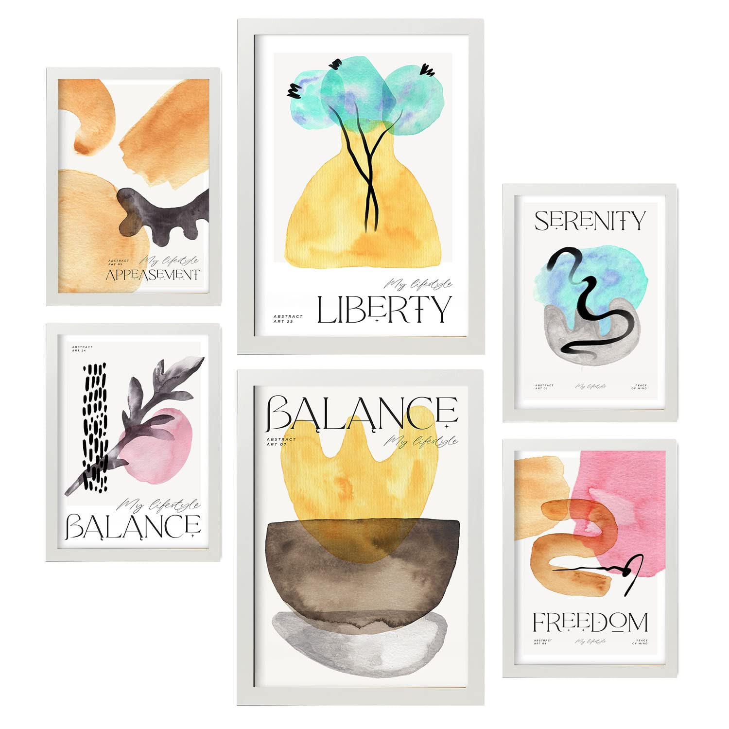 POSTER Set Mit 6 Abstrakte Gleichgewicht Plakate Mit Ästhetischer Kunstausstellung Vollfarbige Illustrationen Für A3 & A4 Weißer Rahmen - Weiß, Papier (29/3cm) - Nacnic