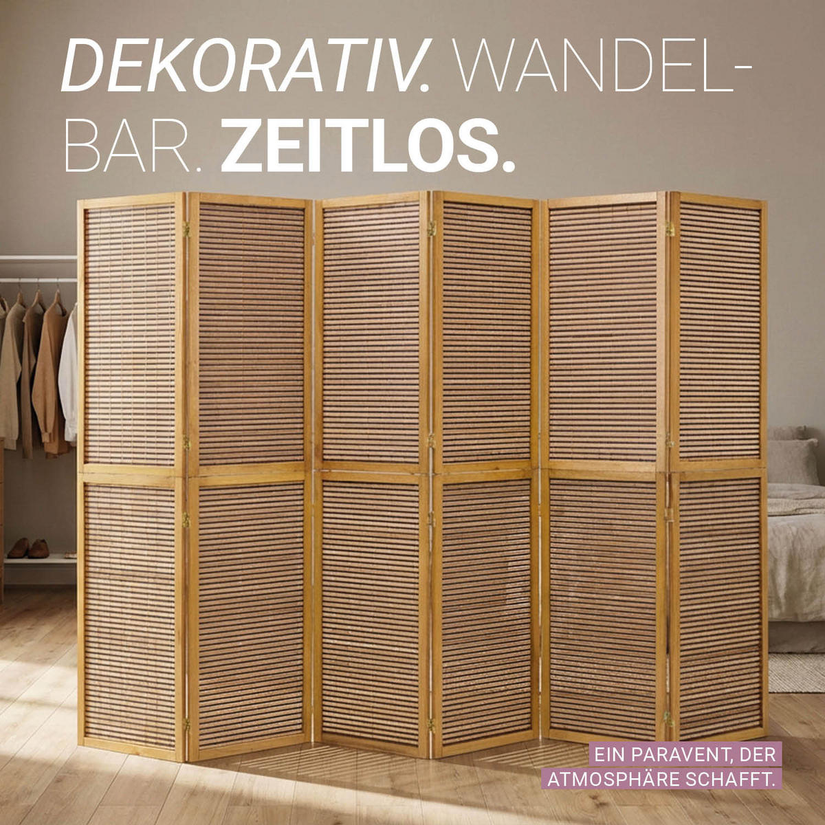PARAVENT 6-tlg. 264/175 cm Braun Bambusstreben - Braun, Holz (264/175/2cm) - Homestyle4u