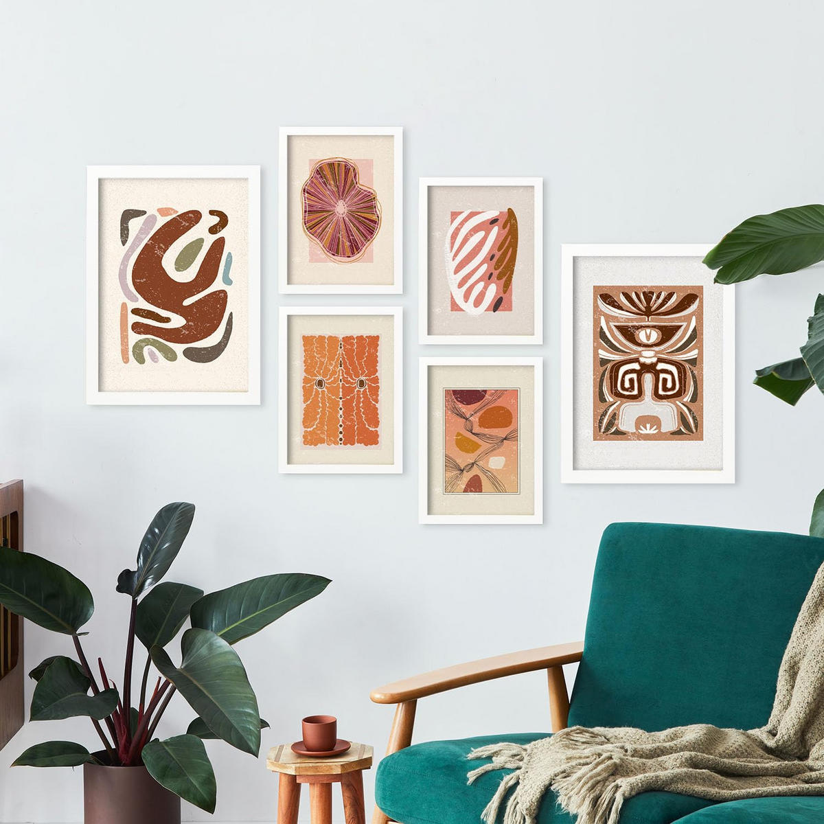 POSTER Set Mit 6 Rustikalen In Ethnischen Style Printkollektionen Dekorative Rahmen Für Ihr Wohnzimmer Zuhause Wandkunstdruck A3 & A4 Weißer Rahmen - Weiß, Papier (29/3cm) - Nacnic