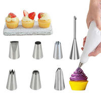 SPRITZTÜLLEN 7-teiliges Set Edelstahl Blumen-Blätter runde Kuchendekorationsspitzen - Silberfarben, Metall (2.4/2.4/9.4cm)