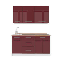 SINGLEKÜCHE Fame-Line, Bordeaux Hochglanz/Weiß, 150 cm, AP Eiche - Bordeaux/Weiß, Holzwerkstoff (150/82/60cm) - Vicco