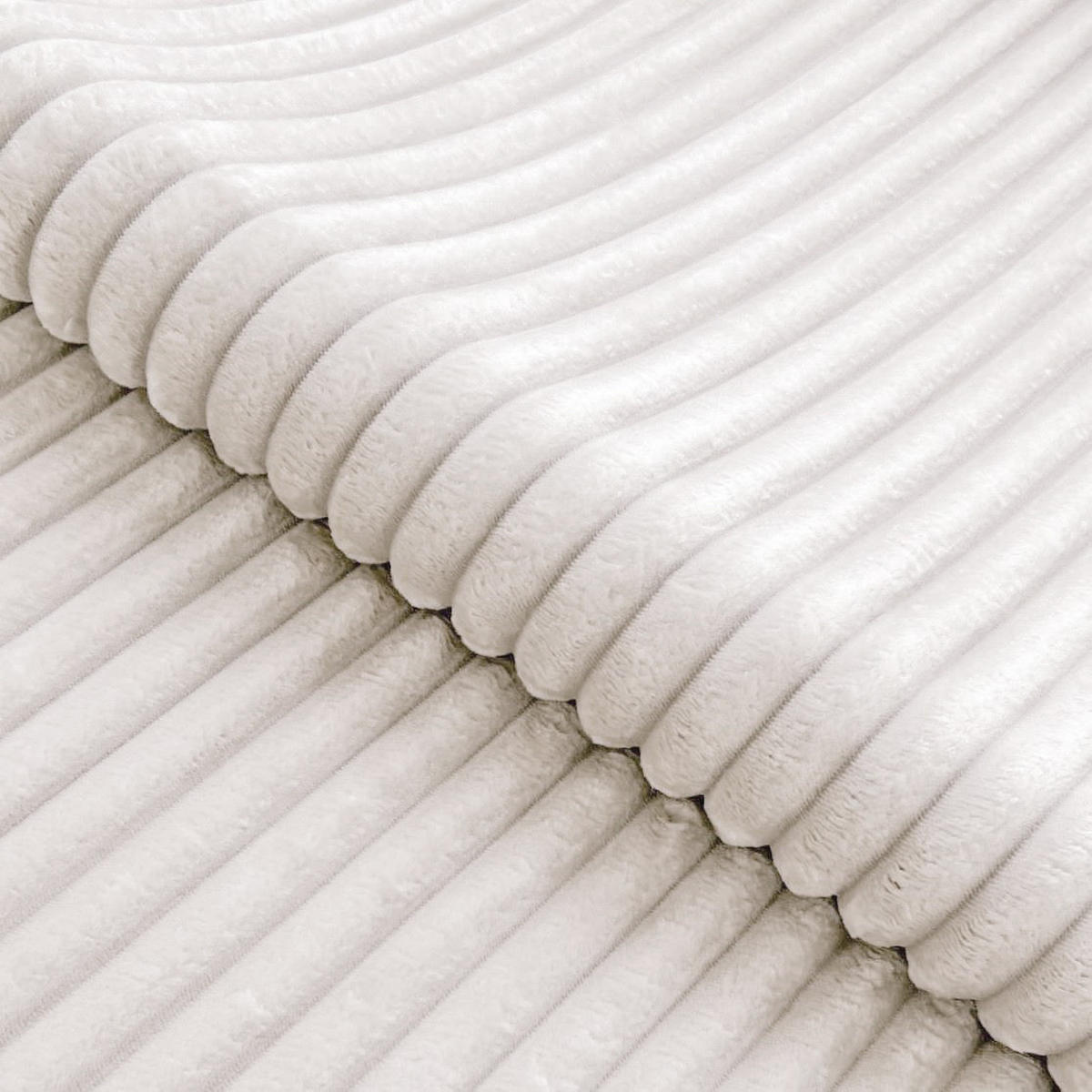 ECKSOFA Calma mit Schlaffunktion und Bettkasten im Bumpy-Design aus weichem Creme Plüschcord - Ottomane rechts - Creme/Schwarz, Holz/Kunststoff (140/239cm) - S-Style