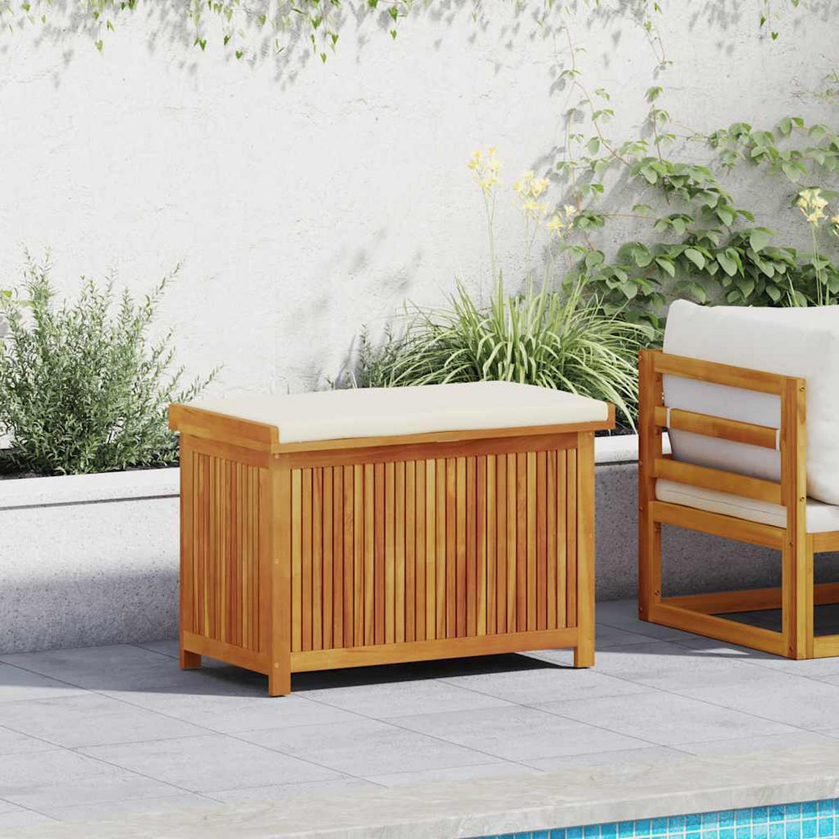 OUTDOOR-KISSENBOX 90/50/60,5 Cm Massivholz Akazie - Creme, Holz (50/60.5/90cm) - vidaXL