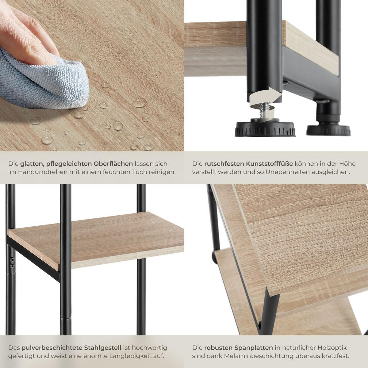 BEISTELLTISCH Memphis,34 x 30 x 59 cm,Industrial Holz hell, Eiche Sonoma - Naturfarben, Holzwerkstoff (30/34/59cm) - tectake