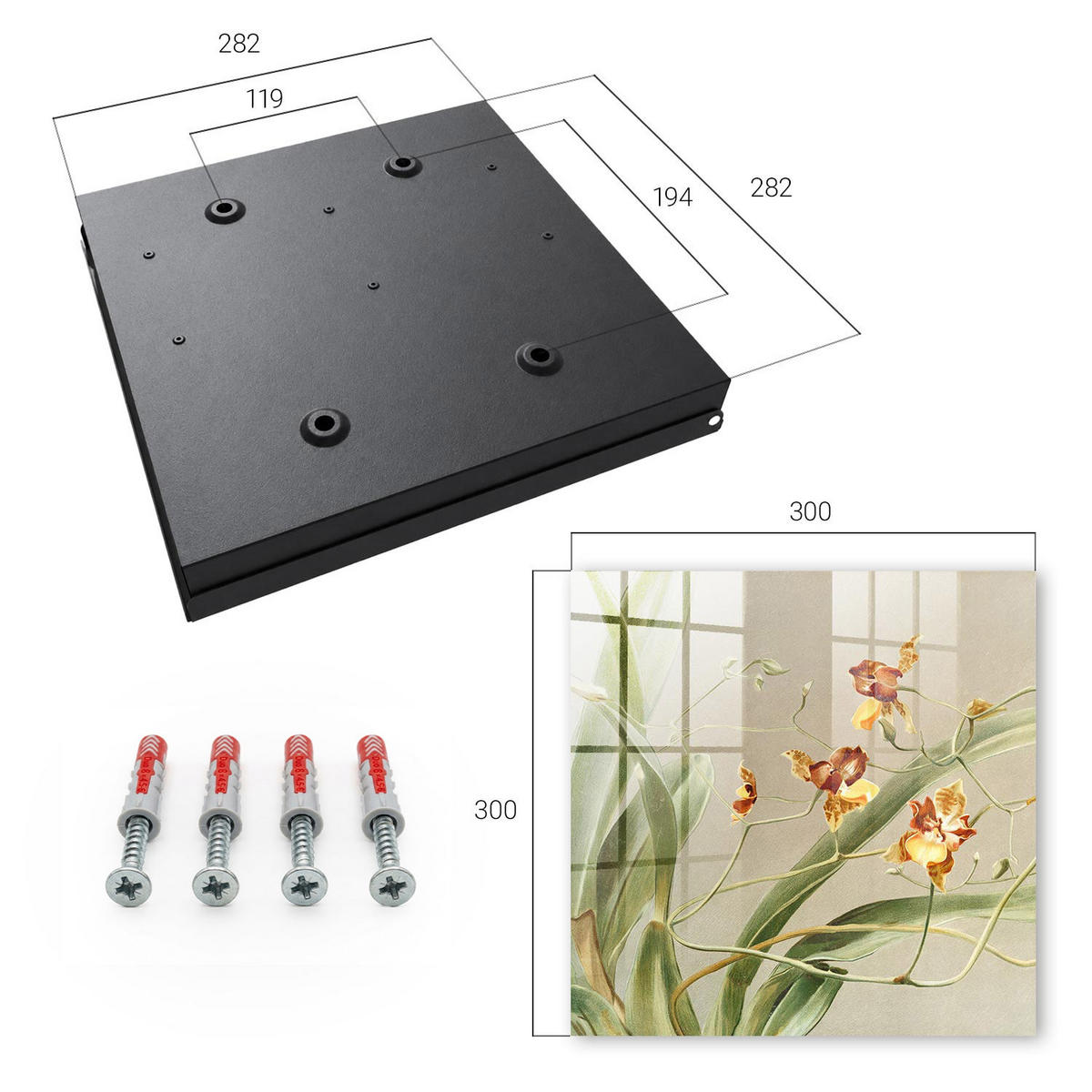 SCHLÜSSELBOX Schwarz 30x30 cm- Türöffnung nach rechts - Kletterblumen - Grün, Metall (30/30/5cm) - TULUP