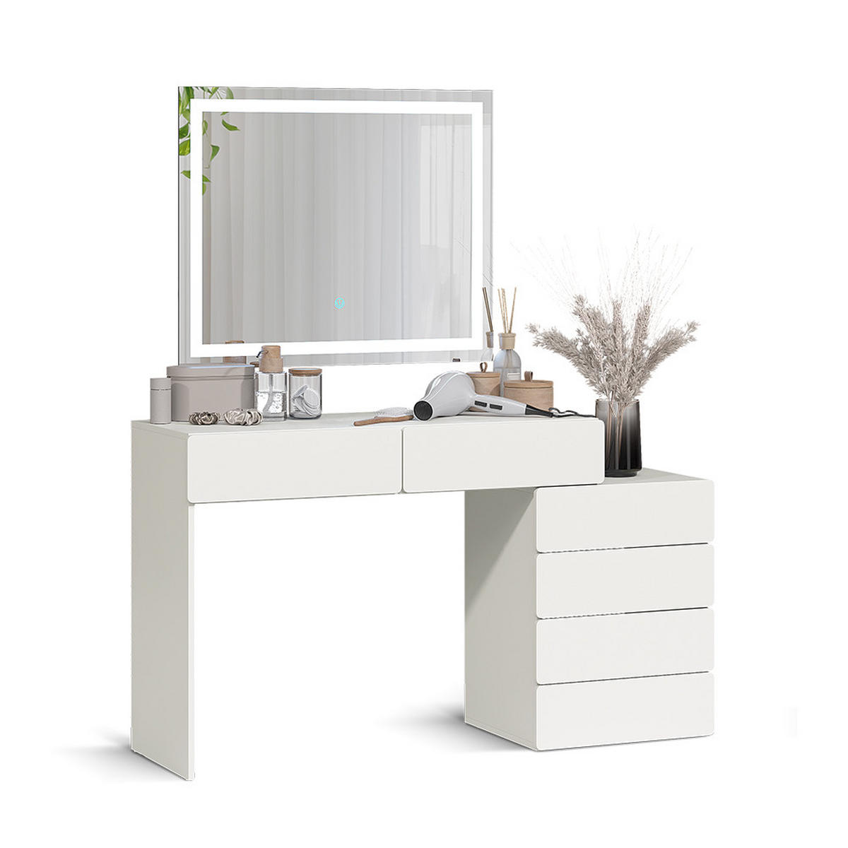 SCHMINKTISCH Alvia, Weiß, 100 cm mit LED-Spiegel - Weiß, Holzwerkstoff (100/75/40cm) - Vicco