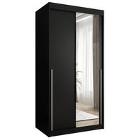 SCHIEBETÜRENSCHRANK mit Spiegel 100 cm Breite, schwarz mit silbernem Griff - Silberfarben/Schwarz, Holzwerkstoff (250/200/62cm) - Home Collective