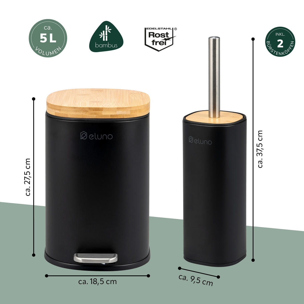 BADEZIMMER-SET FRAMURA 2tlg., schwarz - Schwarz, Metall (18.5/27.5/23cm) - eluno