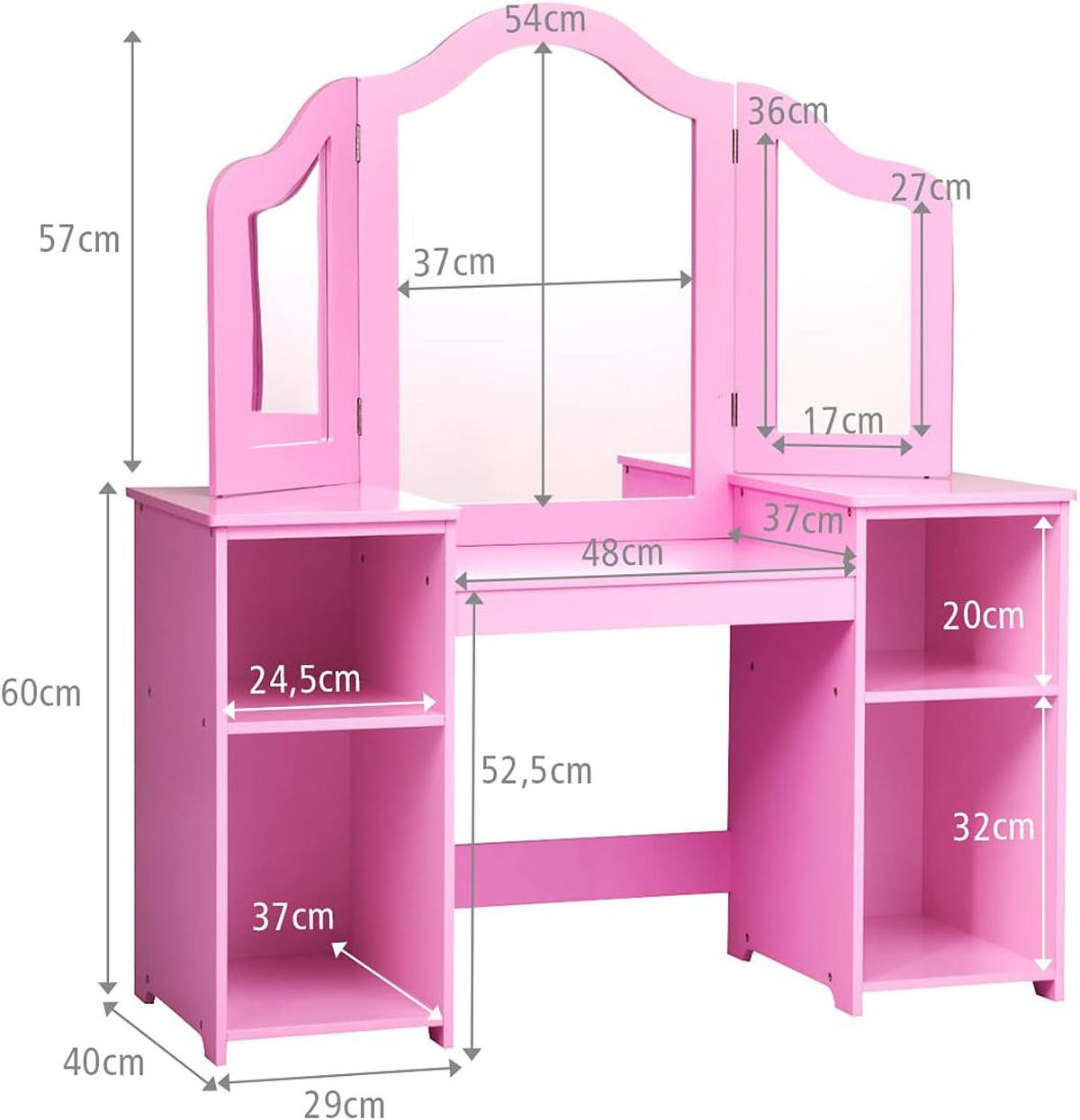SCHMINKTISCH Set für Kinder Pink - Pink, Holz (40/117/107cm) - COSTWAY