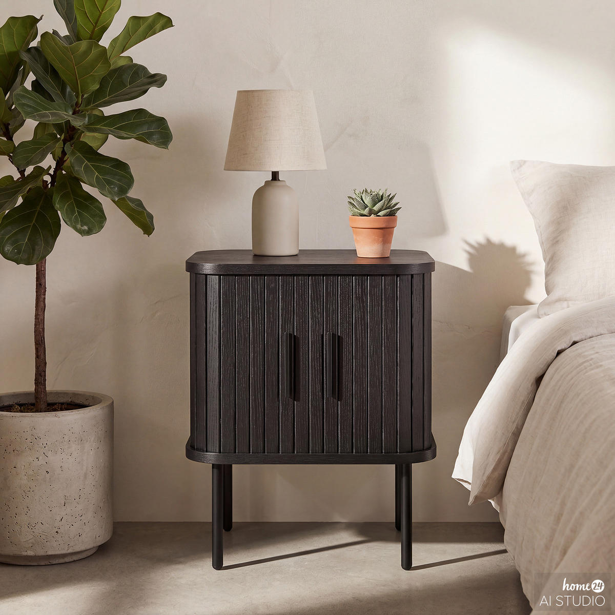 NACHTKOMMODE - MDF / Metall - Eiche - Eichefarben/Schwarz, Holzwerkstoff/Metall (45/55/40cm) - home24