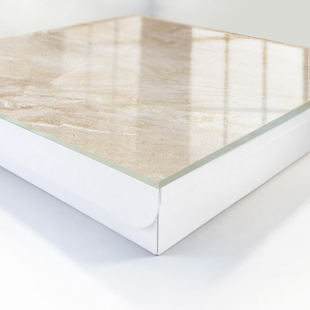 SCHLÜSSELBOX Weiß 30x30 cm – Türöffnung nach rechts - Beiger Marmor - Beige, Metall (30/30/5cm) - TULUP