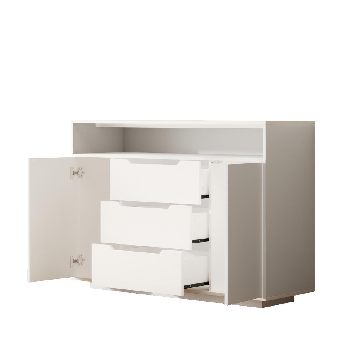 SIDEBOARD 120/40/85 cm weiß aus Holzwerkstoff mit offenem Regal, 3 Schubladen und LED - Weiß, Holzwerkstoff (120/85/40cm) - OKWISH