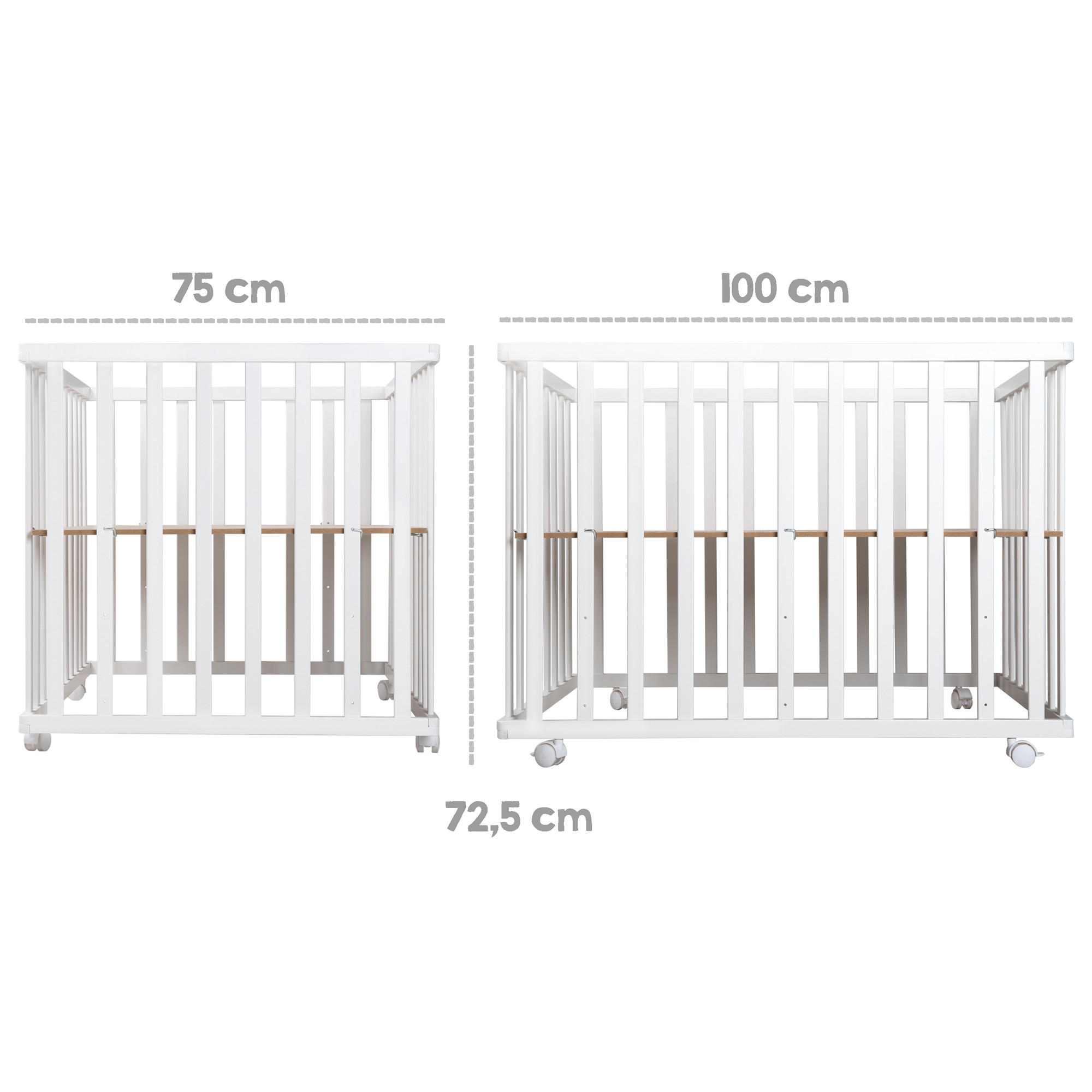 LAUFGITTER 75x100 cm mit Holzfüßen, Fox & Bunny - Weiß, Holzwerkstoff (73/72/98.5cm) - Roba