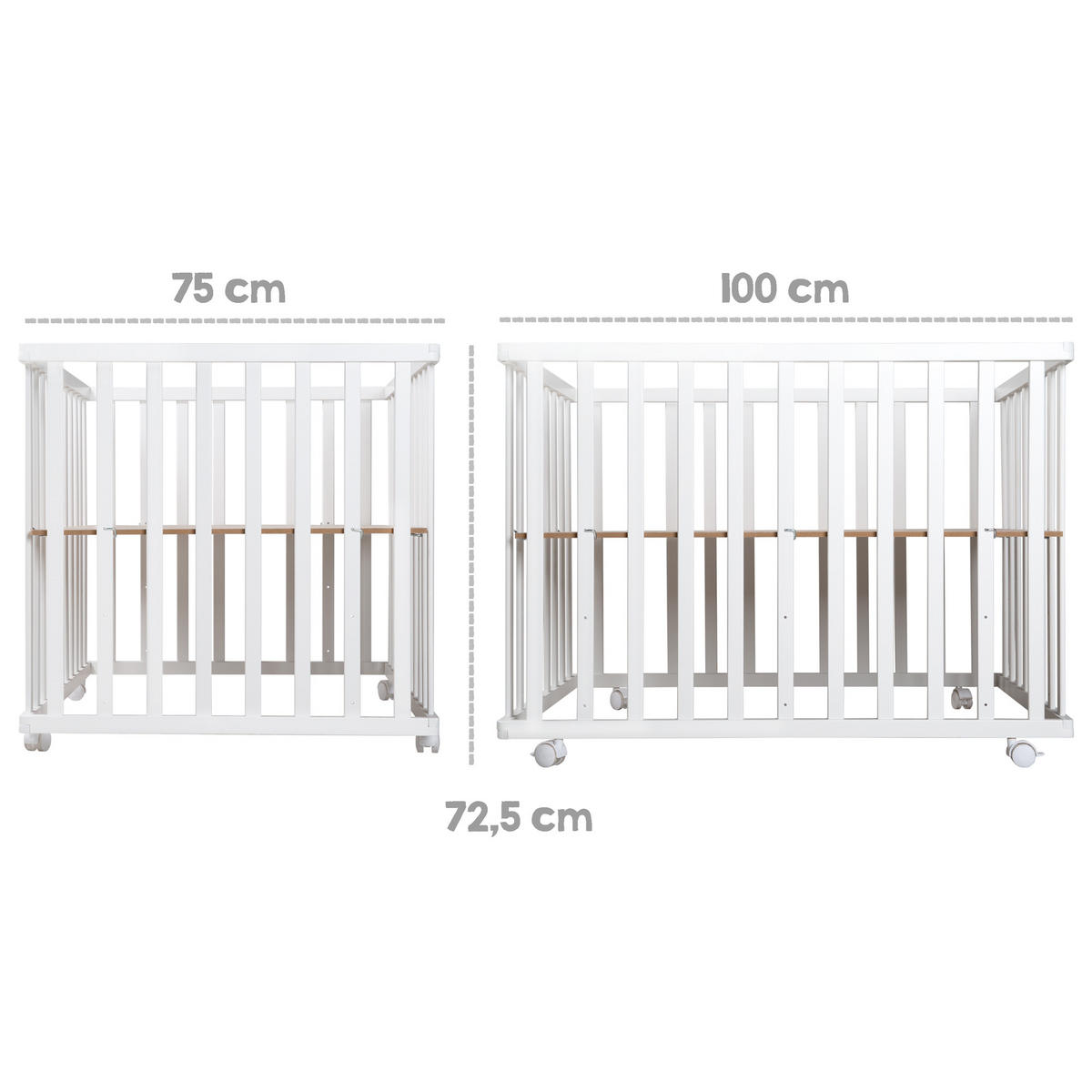 LAUFGITTER 75x100 cm mit Holzfüßen, Fox & Bunny - Weiß, Holzwerkstoff (73/72/98.5cm) - Roba