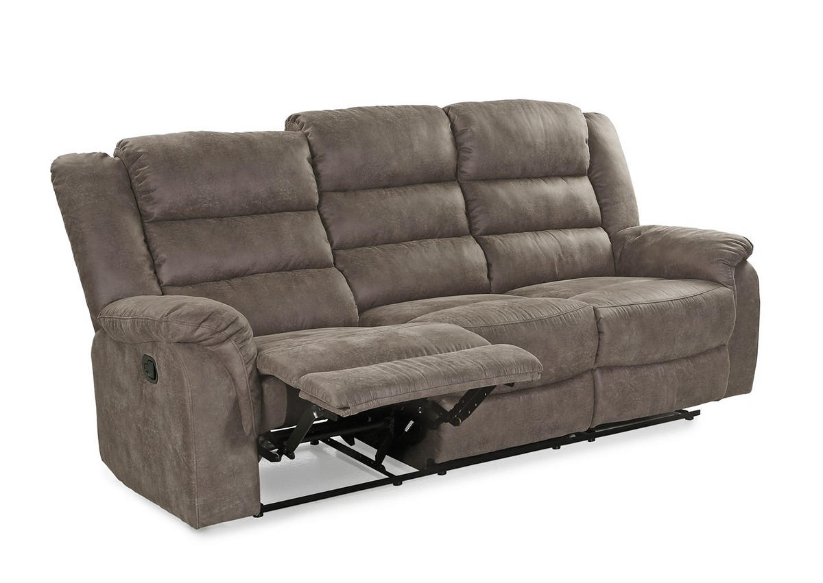 3-SITZER-RELAXSOFA Federkern, Liegefunktion verstellbar durch halbautomatische Relaxfunktion B212/T93/H103 cm, Mikrofaser Vintage Grau Braun / 15134 - Graubraun/Schwarz, Textil (212/103/93cm) - luma-home