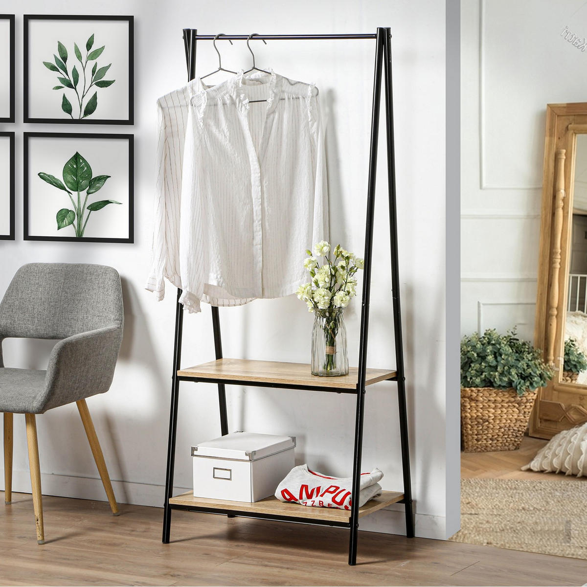 GARDORENSTÄNDER mit 2 Regalen im Industrial-Stil - Schwarz, Metall (40/151/64.5cm) - Calicosy