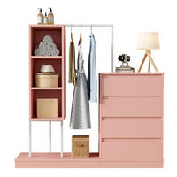 KLEIDERSCHRANK aus Spanplatte 40x100x135 cm Weiß/Rosa mit 4 Schubladen, 3 offenen Fächern und Kleiderstange - Pink, Holzwerkstoff (140/135/40cm) - Modfu