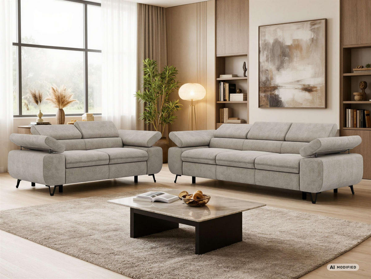 SEDACÍ SOUPRAVA PETER 2+3 - Šedobéžová Strukturovaná látka - černá/šedobéžová, kov/textil (262/76/99cm) - MKS
