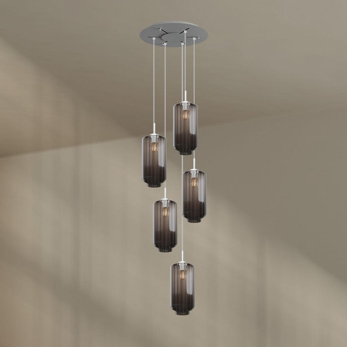 GALERIELEUCHTE Velo 5-flammig Rauch Ø 18cm - Anthrazit/Weiß, Glas (18/18/33cm) - s.luce