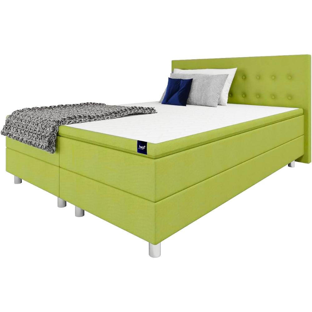 BOXBETT, Polsterbett Sawana mit Bonellfederkern-Matratze und Topper Schlafzimmer - Jadegrün, Holz/Holzwerkstoff (180/200cm) - Best For Home