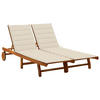 2-PERSONEN-SONNENLIEGE mit Auflagen Akazie Massivholz - Creme, Holz (200/76/200cm) - furnicato