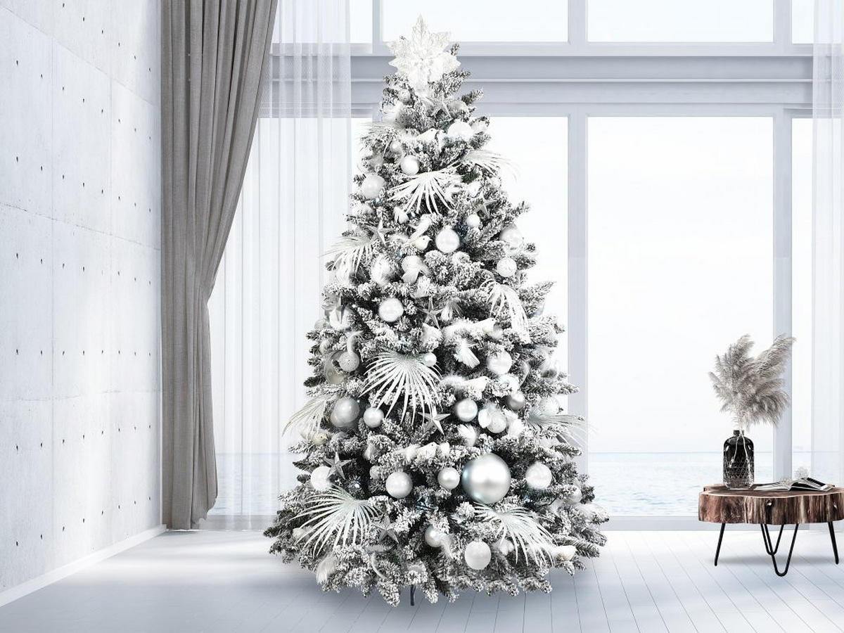 WEIHNACHTSBAUMSCHMUCK-SET POLAR WEISS, 200-teilig, für Weihnachtsbäume 300–600 cm - Silberfarben/Weiß, Kunststoff/Textil (60/50/80cm) - LAALU