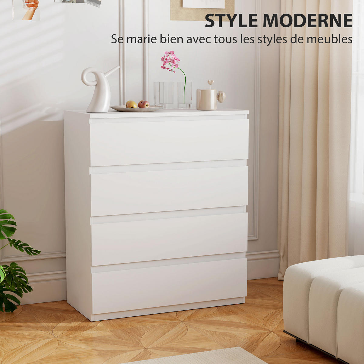 KOMMODE Weiß 80/39/95 cm - Weiß, Holzwerkstoff (80/95/39cm) - PANGIVO
