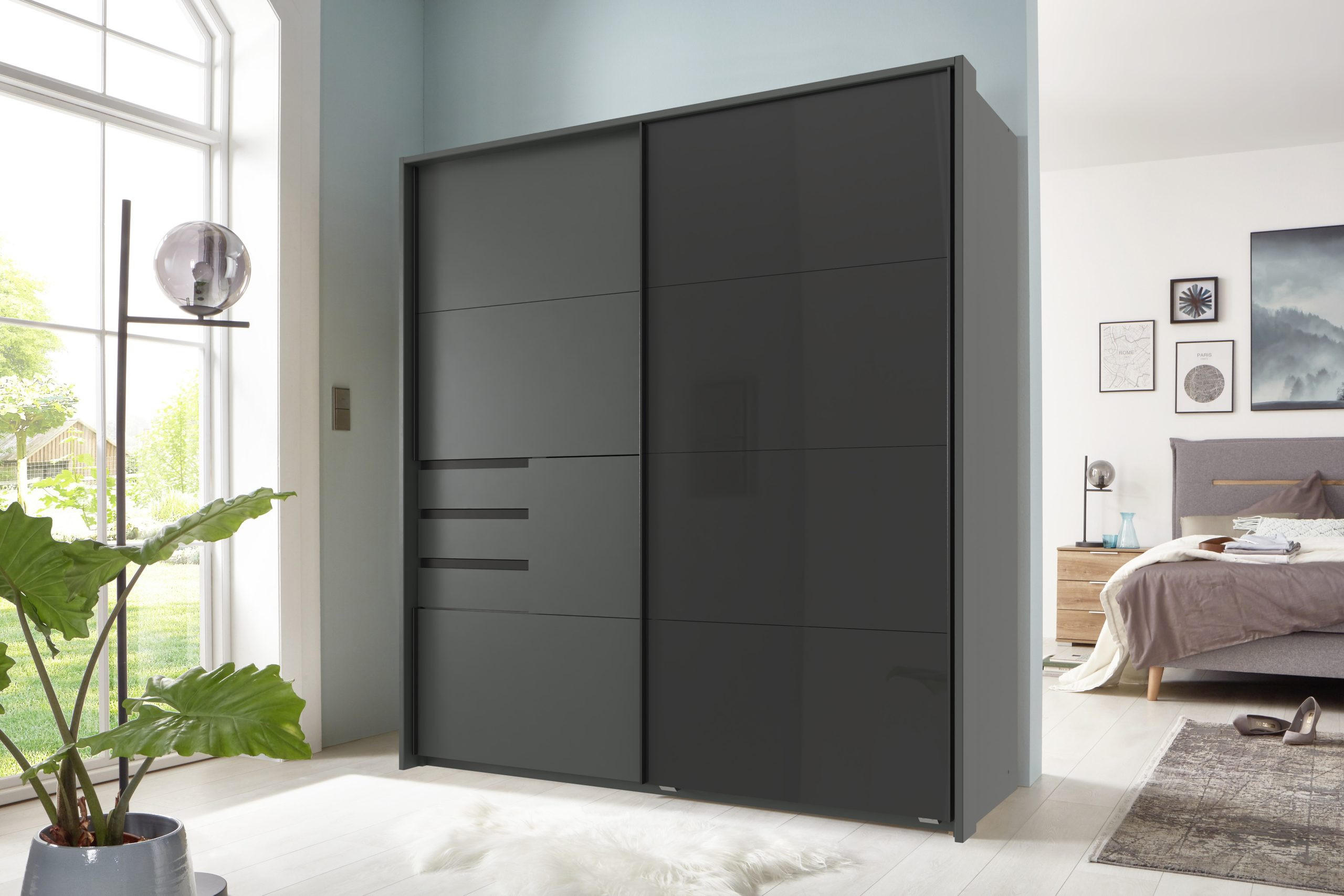 PASSEPARTOUTRAHMEN zu Kleiderschrank Schwerin in Grafit und Glas Schwarz - Grau, Holzwerkstoff (180/198/65cm)