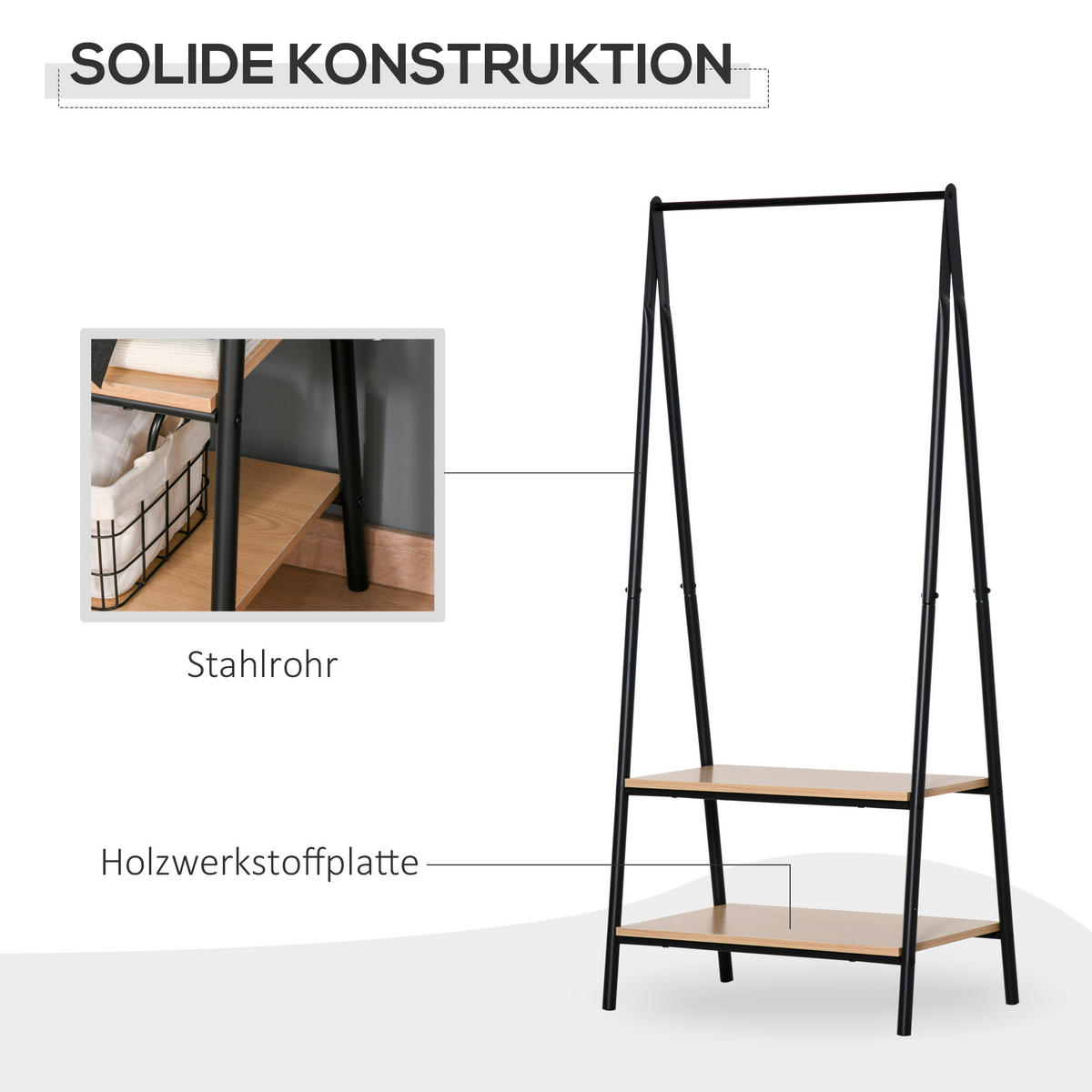 KLEIDERSTÄNDER, MDF Stahl, Natur+Schwarz - Multicolor, Kunststoff (425/149/64cm) - HOMCOM