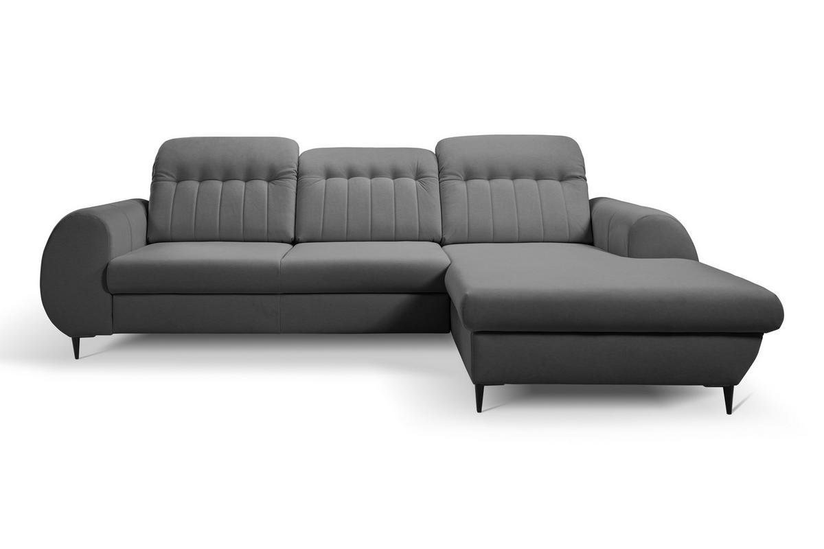 ECKSOFA PURO R-S Grau Plüsch-Stoff mit Schlaffunktion - Grau, Holz (275/166cm) - MASSENO