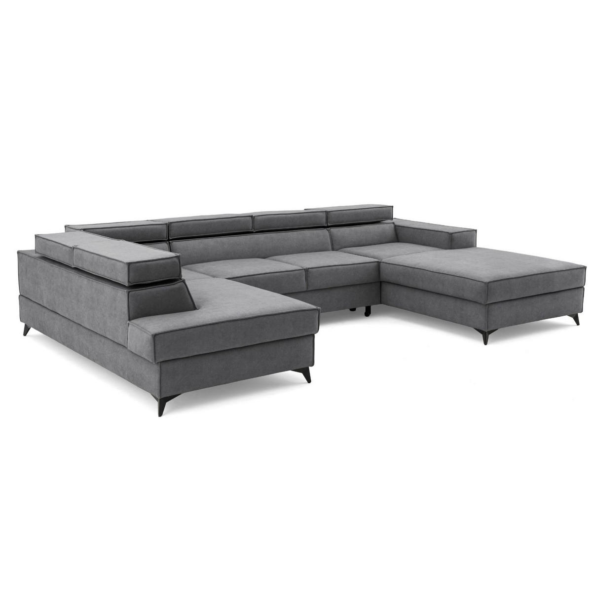 ECKSOFA PURE U Links mit Schlaffunktion 127x270 Velours Grau - Schwarz/Grau, Holz/Textil (340/204cm) - Muffo