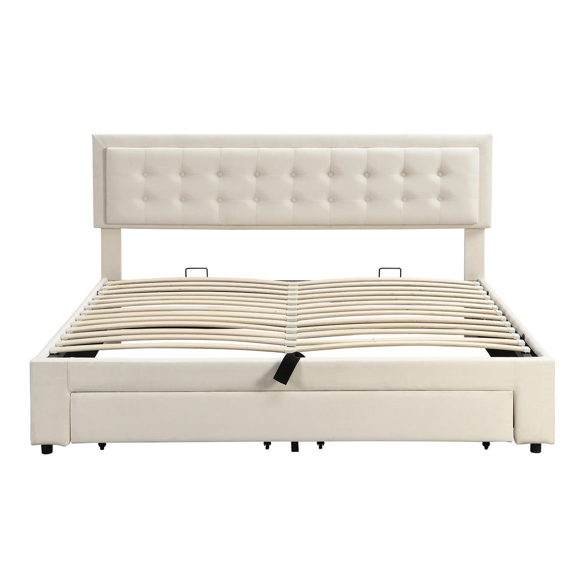 SAMT-POLSTERBETT 160/200 cm in Beige mit Bettkasten und verstellbarem Kopfteil - Beige, Textil (160/200cm) - BEAOK
