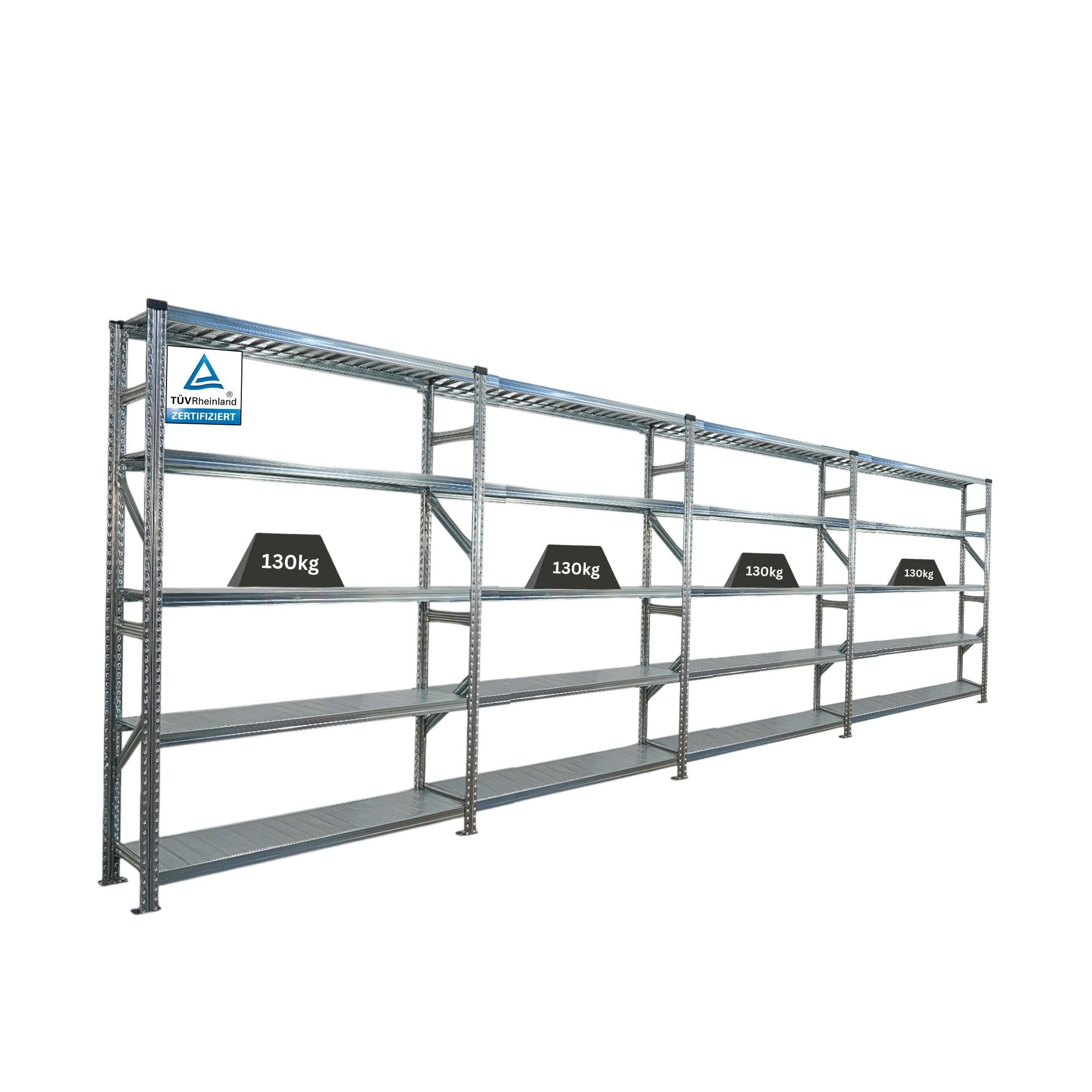 FACHBODENREGAL Proximo Stecksystem 200x600x32cm 5 Ebenen Fachlast 130 kg Beidseitig nutzbar Verzinkt - Silberfarben, Metall (600/200/32cm) - PROREGAL