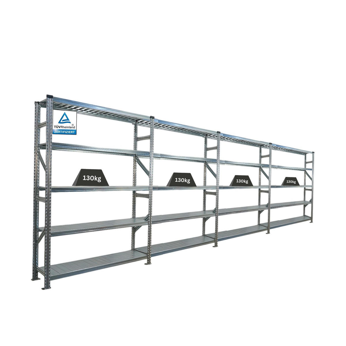 FACHBODENREGAL Proximo Stecksystem 200x600x32cm 5 Ebenen Fachlast 130 kg Beidseitig nutzbar Verzinkt - Silberfarben, Metall (600/200/32cm) - PROREGAL