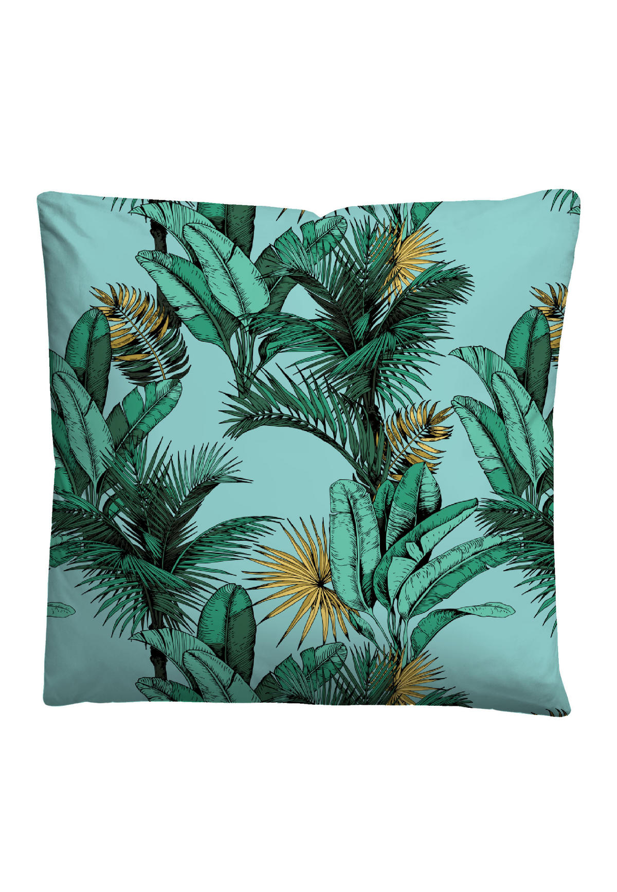 BETTWÄSCHE-GARNITUR Satin Jungle gletscher, 135x200 cm + 80x80 cm - Hellblau, Textil (135/200cm) - Castell