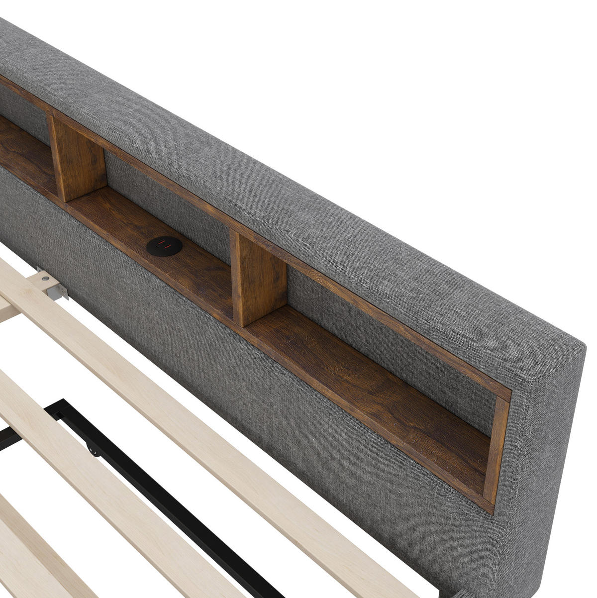 POLSTERBETT aus Leinen 140x200 cm in Grau mit LED-Beleuchtung & USB-C - Grau, Textil (140/200cm) - Modfu